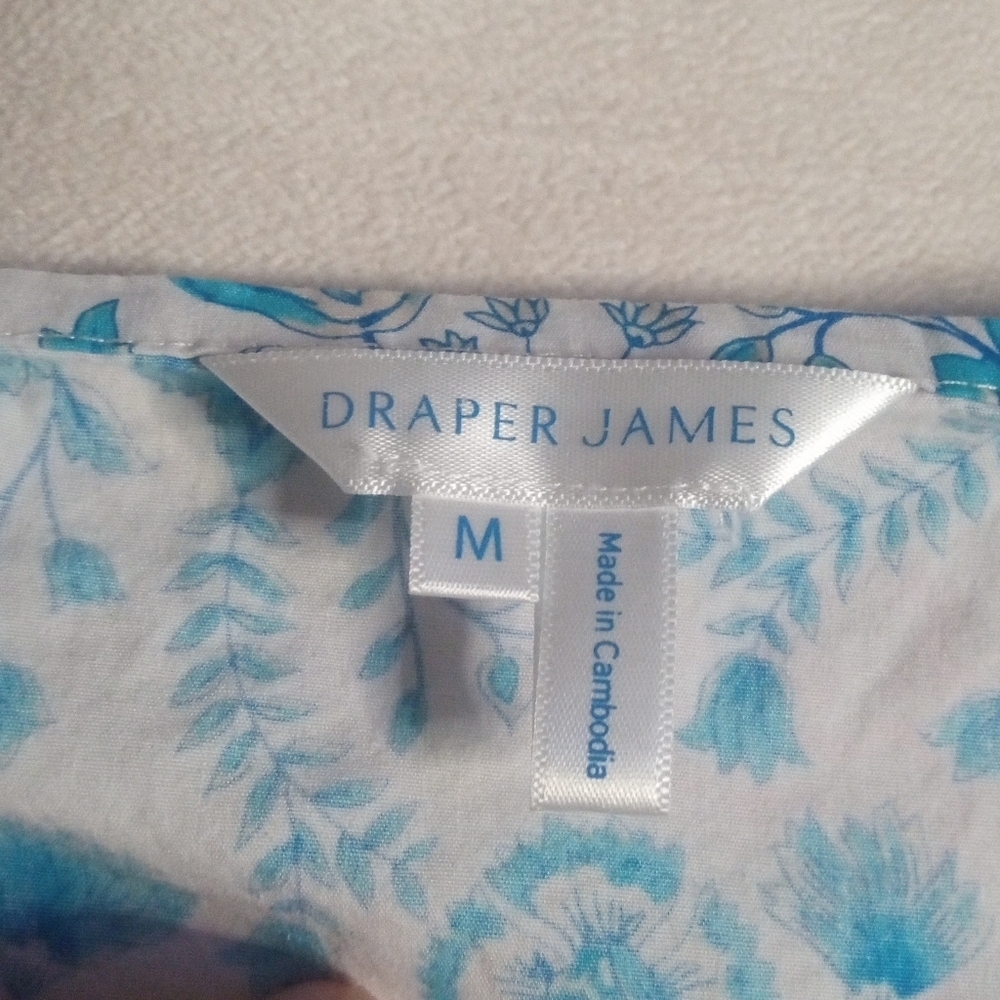 Draper James Contrasting Blue White Flutter Sleeve Cotton Midi Dress Size Medium - Picture 6 of 8